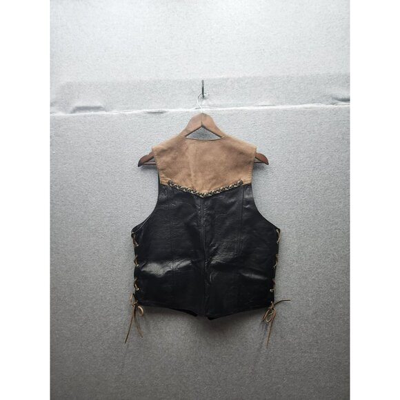 Vintage Hudson Leather genuine motorcycle bike snap Two-Tone Black & Brown Vest - Picture 3 of 3